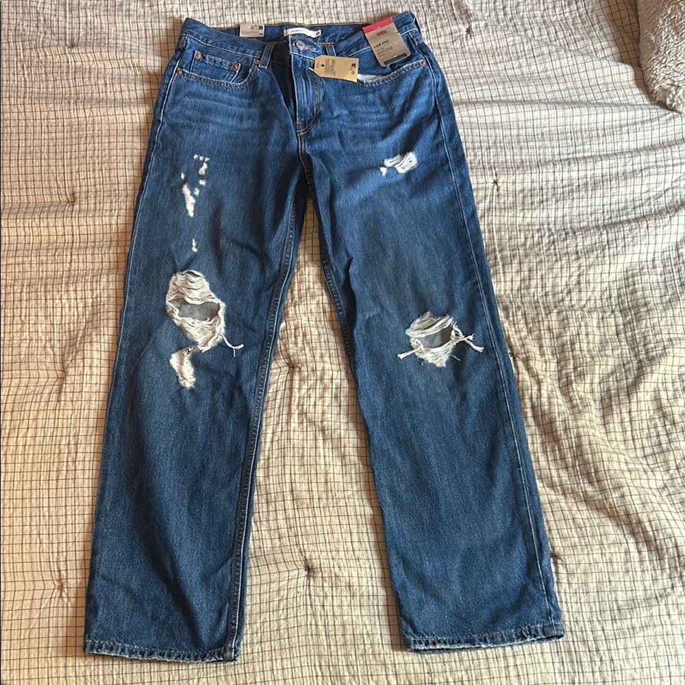 Levi's Blue Straight-Leg Jeans with Distressed Details